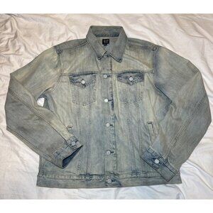 Gap Denim Jean Jacket Mens Large Blue Button Front Light Wash Yellowish tint